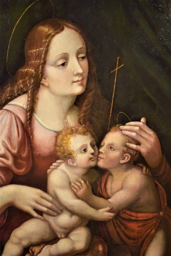 Tableaux et dessins Tableaux XVIe siècle - Vierge à l'Enfant et St Jean Baptiste Renaissance Lombarde XVIème